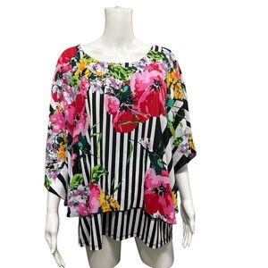 Nygard Bold Floral Layered Cape Tank Top Blouse Size L